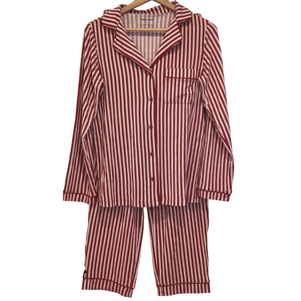 Tommy John PJ Set Red White Striped Long Sleeve Button Down - Small Petite NWOT